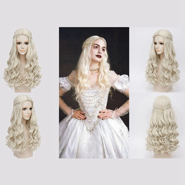 Women Anime Wigs Alice In Wonderland 2 White Queen Wig Party Masquerade Female Role Playing 75 Cm Long Curly Hair Girl Cosplay Wig