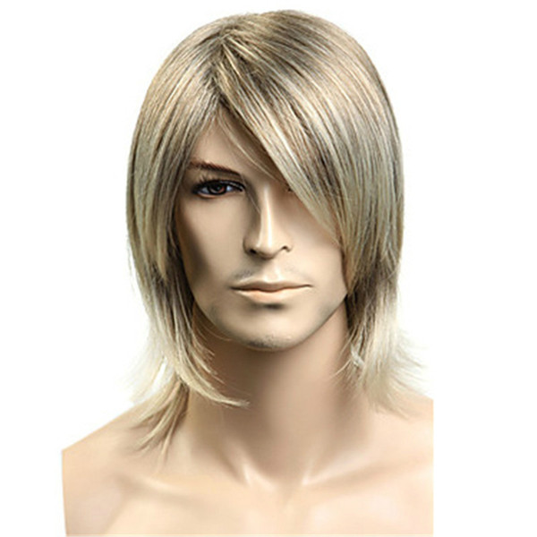 Brand New Blonde Straight Synthetic Fiber Hair Wig For Men Cosplay Halloween Medium Long Wigs For Average Size