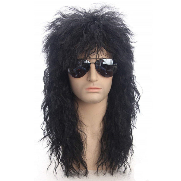 Men Long Synthetic Hair Wig Black Color Female Hairpiece Punk Puffy Headgear for Halloween High Temperature Fiber