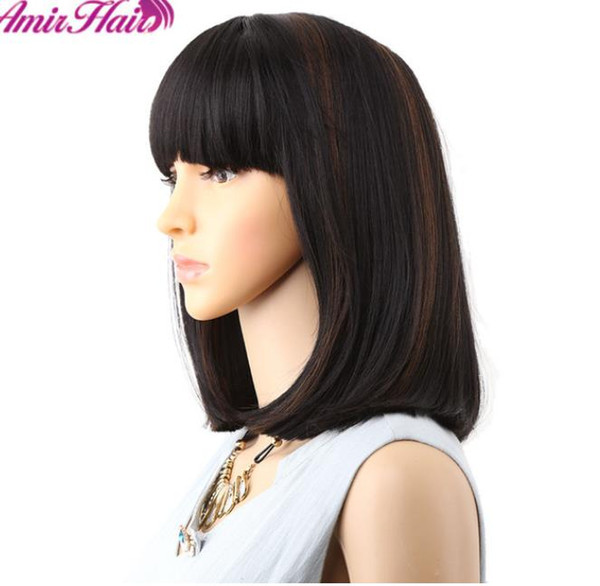 Straight Black Synthetic Wigs With Bangs For Women Medium Length Hair Bob Wig Heat Resistant bobo Hairstyle Cosplay wigs