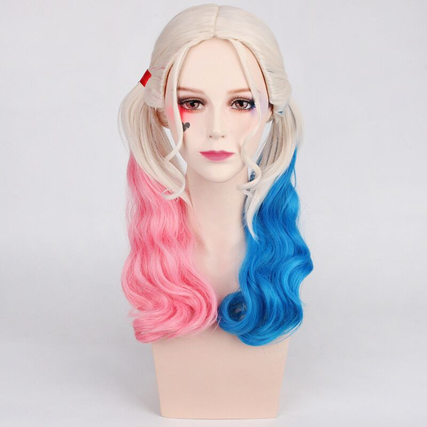 Z&F Cosplay Harley Quinn Cosplay Wig Bunches Twin Tails Pink Blonde Blue mixed ombre hairstyle halloween costume party show