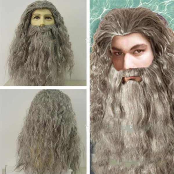 Cosplay Wigs The Lord of the Rings The Hobbit Gandalf Wizard Wig and Beard suit With Simulated Scalp