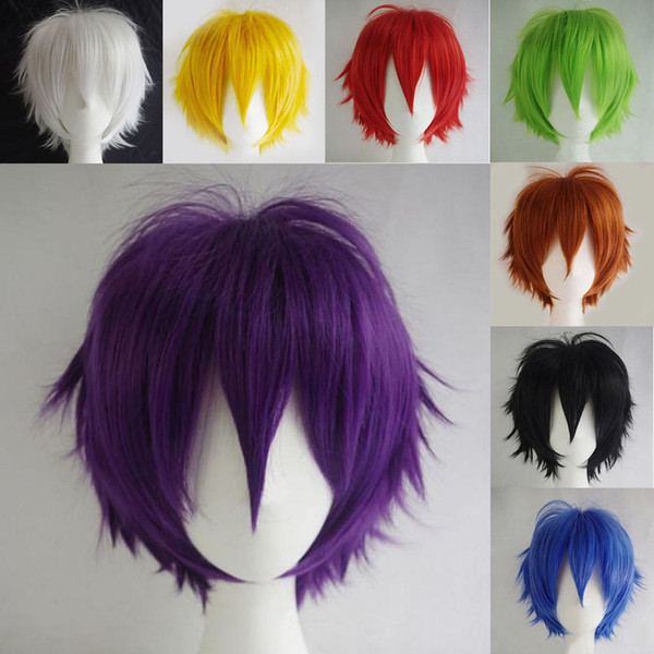 Black White Purple Red Short Hair Cosplay Wig 30 Cm High Temperature Fiber Synthetic Hair Wigs for christmas party