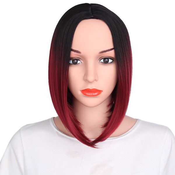 Women Cosplay Bob Short Straight Wigs Ombre Red Synthetic for Women Party Wig