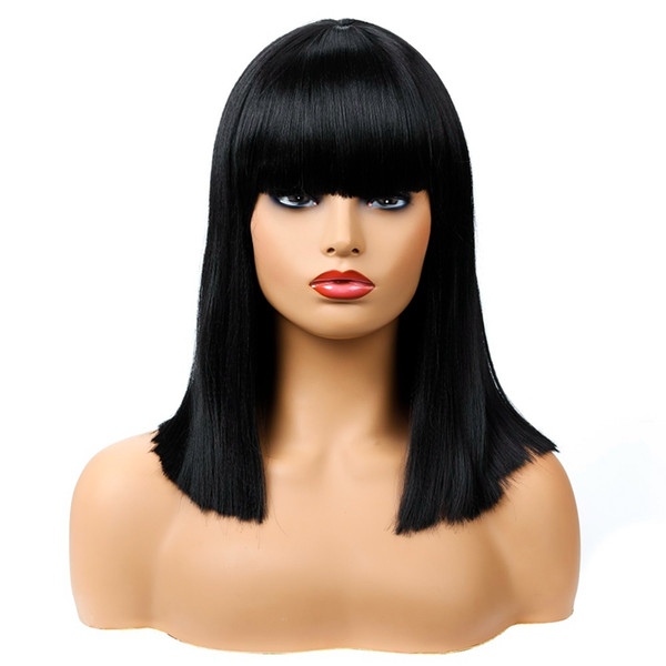 fashion Medium straight wig black 39 Cm Synthetic Hair Wigs