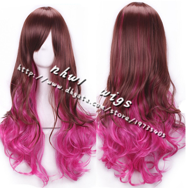 2016 Womens Gradient Wavy Cosplay Wigs Popular Fashionable Hair Volume Style Bangs Long Hair Cosplay Lolita Wigs