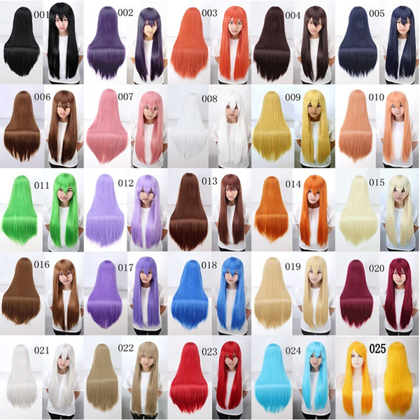 24 Colors 80cm Long Synthetic Hair Wig for Women Heat Resistant Fiber Hairpiece Pink Gray Straight Cosplay Wigs