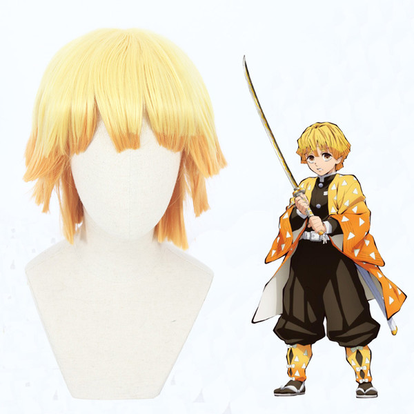 Demon Slayer Cos Synthetic Wig Cosplay Agatsuma Zenitsu of Kimetsu No Yaiba Blonde Human Hair Wigs