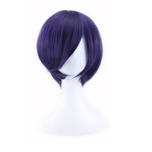 WoodFestival Tokyo Ghoul Kirishima Dong Xiang cosplay wig men short straight wig dark purple anime wig synthetic fiber hair