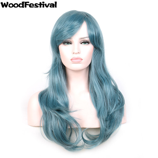 WoodFestival Rozen Maiden cosplay wig long curly wavy wig women blue synthetic hair wigs heat resistant cheap wigs fiber