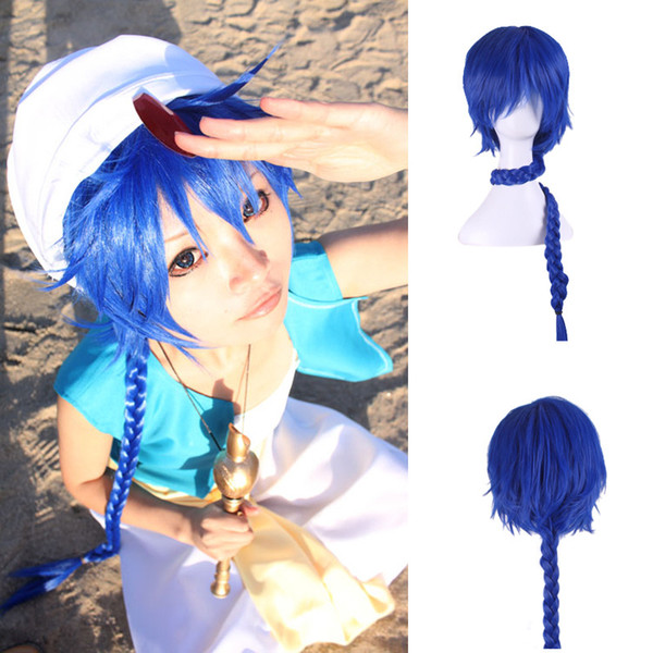 WoodFestival magi labyrinth of magic flute magi aladdin wig heat resistant braid hair sinbad wig blue anime wigs cosplay long wigs synthetic