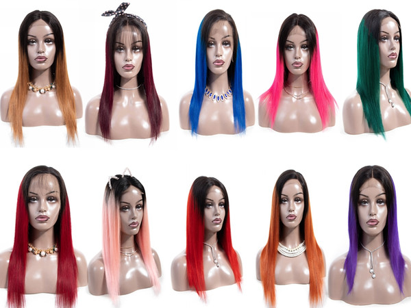 Density 180% Pink Wig Red Wig Straight Human Hair Wigs Blue Wig Brazilian Hair 4* 4 Human Hair Lace Front Wigs