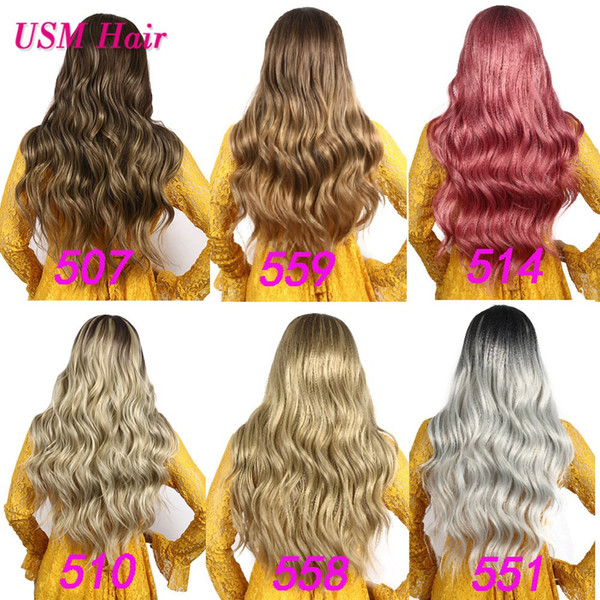 Long Ombre Brown Ash Blonde High Density Temperature Synthetic Wig For Black/White Women Glueless Wavy Cosplay Hair Wig