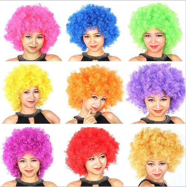 Halloween disco curly wig Rainbow Afro wigs Clown Child Adult Costume Football Fan Wig Hair Fan Fun