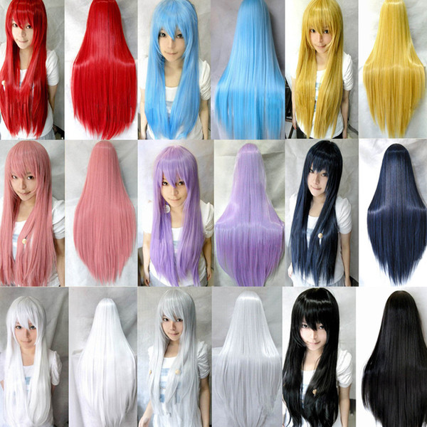 Free Shipping 31.5'' candy colors women heat resistant Pink Brown Black Blue Red Yellow white Blonde Green straight cosplay wigs