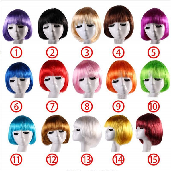 Candy Colors Short Bob Wig Synthetic Wigs for Women With Bangs Bob Hairs Party Cosplay Anime Halloween Straight Bob wigs