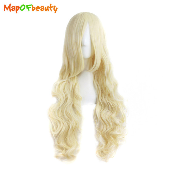 Mapofbeauty Long Loose Wave Synthetic Hair 32 Inch 80cm Ligth Blonde Wig Nautral Cosplay Girls Costume Party Womens False Peruca