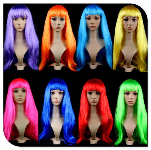 Long Hair Color Wigs Cosplay Wigs 60cm Length Costume 14 Colors PET High Quality for Party