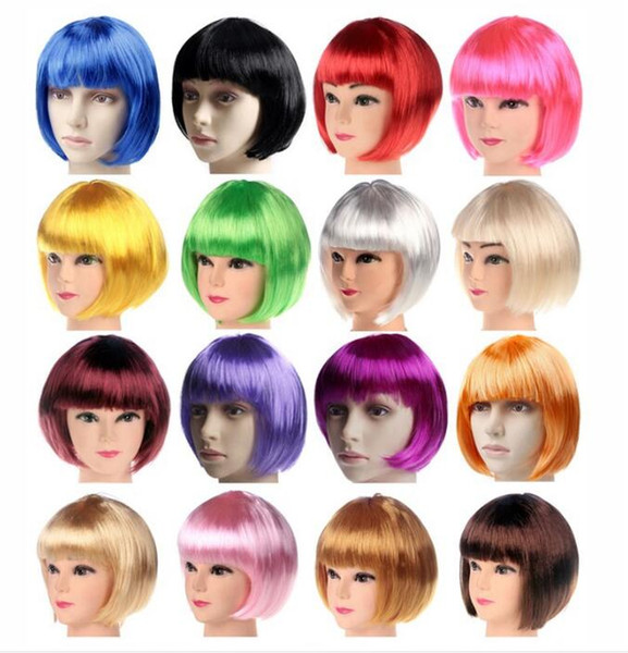 New Fashionable BOB style Short Party Wigs Candy colors Halloween Christmas Short Straight Cosplay Wigs Party Fancy Dress Fake Hair Wigs