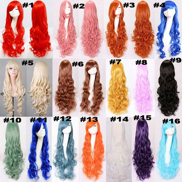 Long Deep Wave Wig Cosplay Wear With Fringe High Tempreture Fiber In 31.5 Inches With 16 Colors Selection