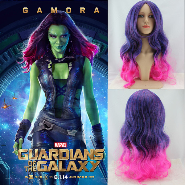 New Movie Guardians of the Galaxy Gamora Wig Synthetic Long Wavy Gradient Purple Pink Ombre Anime Cosplay Wig