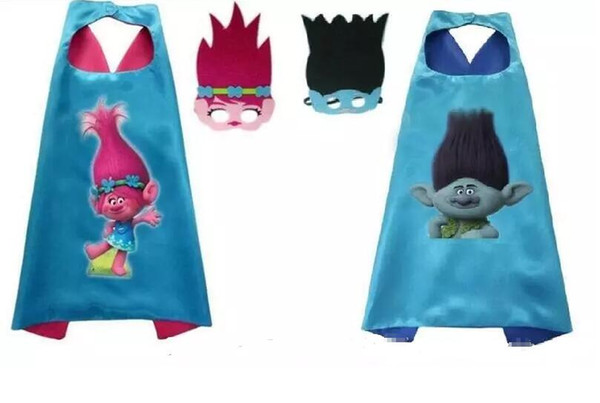 Trolls Kids Cosplay Capes + Eye Mask Forest Poppy Cartoon Troll of children Cape & Mask L70*W70CM Double Side cape + mask set A080