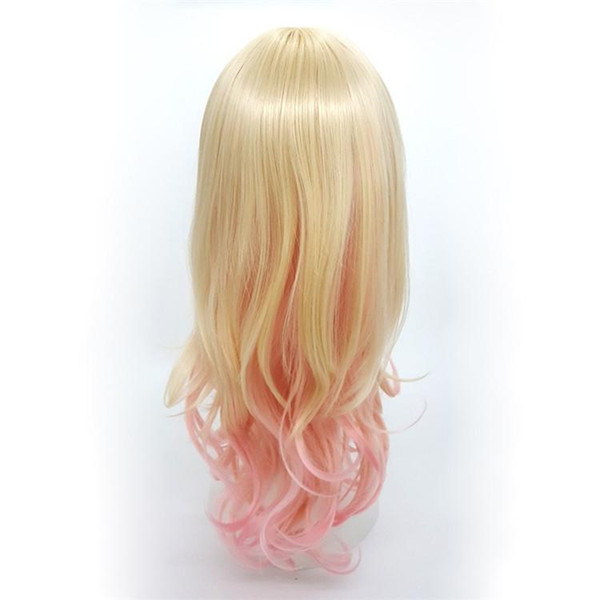 XT934 Fashion Mix color Blonde Pink Gradient De Couleur 24 inch Long Deep Curly Wigs Oblique Bang Lolita Cosplay Natural Wig Synthetic Hair