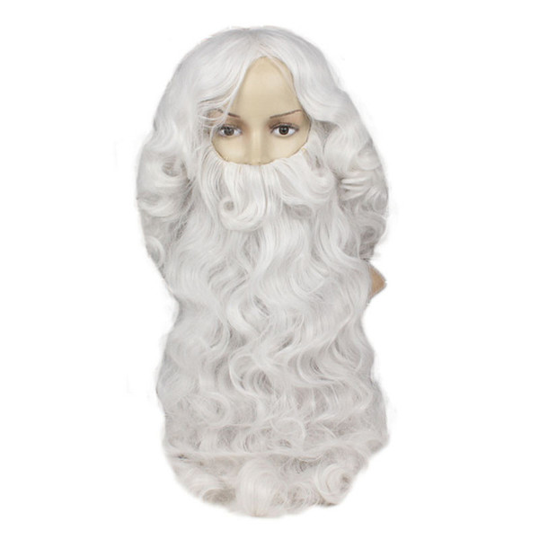 Long Wavy Synthetic Wigs With Santa Claus with the wig Ombre White Hair High Temperture Fiber Cosplay Wig men And Women