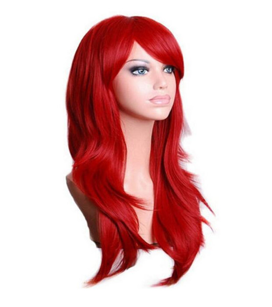 Long Wavy Cosplay Wig Red Green Puprle Pink Black Blue Sliver Gray Blonde Brown 70 Cm Synthetic Hair Wigs