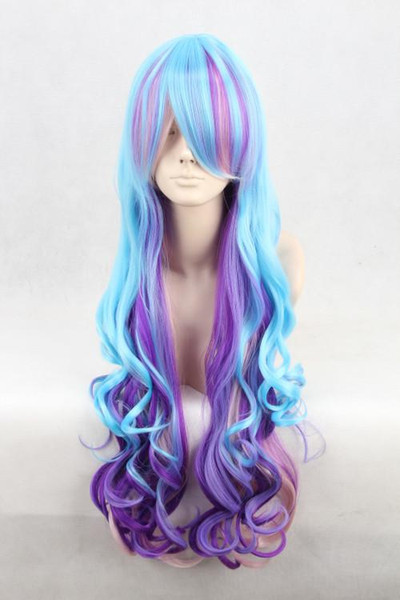 Multi-colored gradient color 80cm HARAJUKU ice cream lolita cosplay anime wig Party synthetic hair free shipping