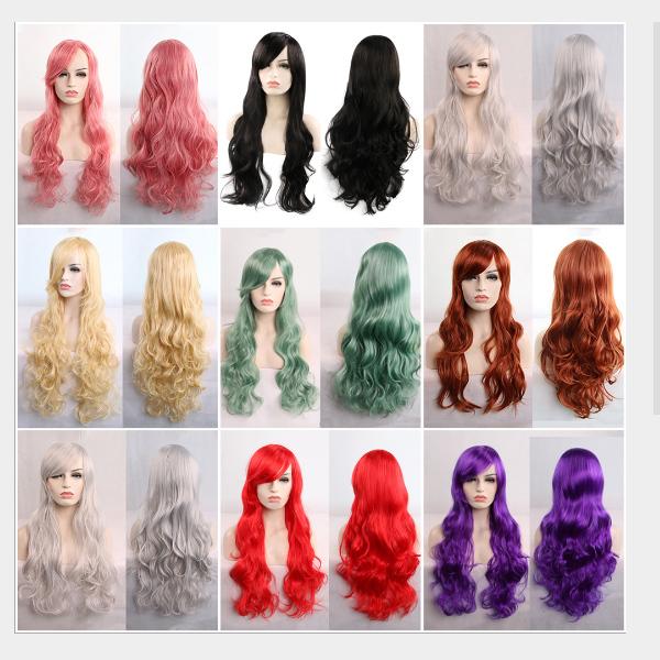 OT-65 Fashion Colorful 80cm Long Wavy Curly Wigs with Side Bangs Synthetic Heat Resistant Hair for Women Cosplay wigs