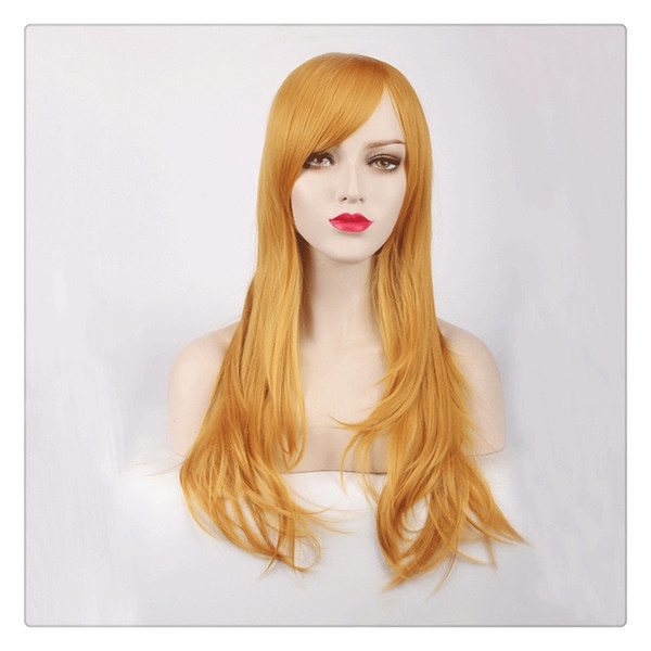 Women 70cm Long Curly Hair Sexy Cosplay Wig Oblique Bang Heat Resistant Hair Ombre Body Wave