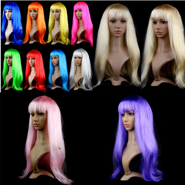 Anime Cosplay Wigs 15 colors Women Synthetic Hair Wig Stage Cosplay Colored Halloween Costume cheap Long Straight Wigs For Party Wholesale