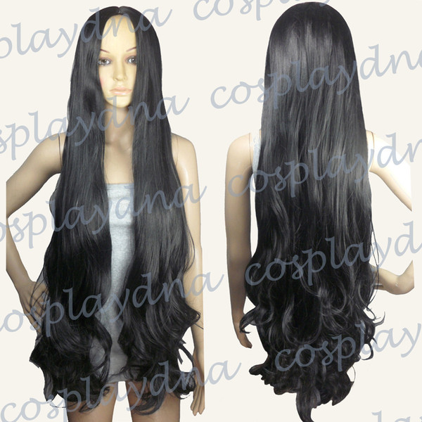 40 inch Hi_Temp No Bangs Midpart Black Long Wavy Cosplay DNA Wigs