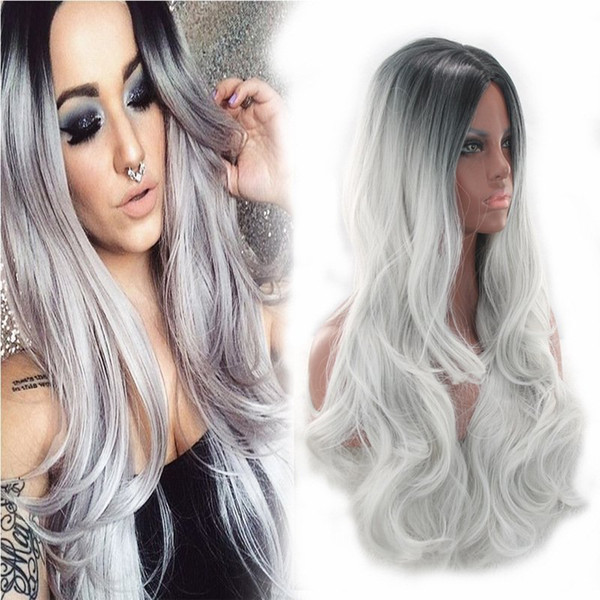 gray High Density Temperature Synthetic Wig For Black/White Women Glueless Wavy Cosplay Hair Wig