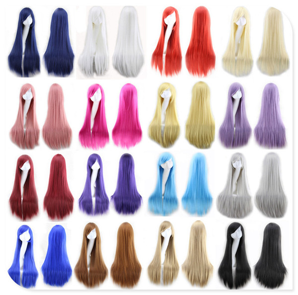 Top Quality Long Hair Wigs Cosplay 16 Color Fashion 80cm Stright Hair Wigs for All Skills