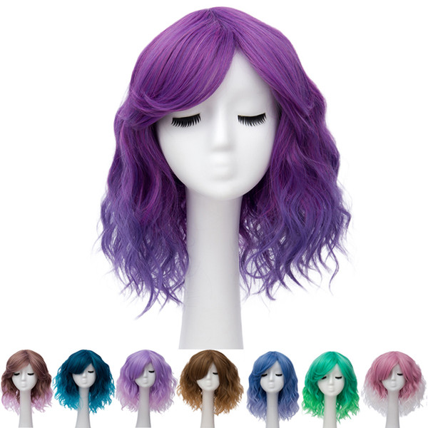 Christmas Pixie Cut Synthetic Cosplay Wigs With Bangs For Women Wig Halloween Party Short Water Wavy Hair Heat Resistant Ombre Two Tones