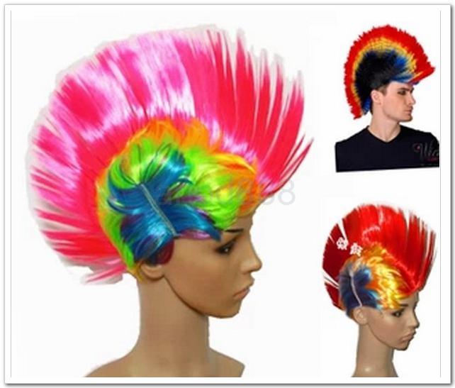 Free shipping 100pcs/lot Halloween hair wigs/Mohawk wigs/Mohican hair style wigs/Party hair wigs/ colorful hair wigs/ Fans hair wigs