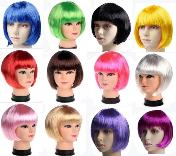 Fashionable BOB style Short Party Wigs Candy colors Halloween Christmas Short Straight Cosplay Wigs Party Fancy Dress Wigs DHL