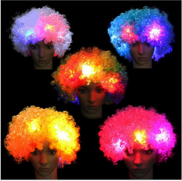 LED Flashes Explosion of Head Curly Cosplay Wig Fans Wig Clown Halloween Decoration Colorful Luminous Headgear Party Wig led Cosplay Wigs