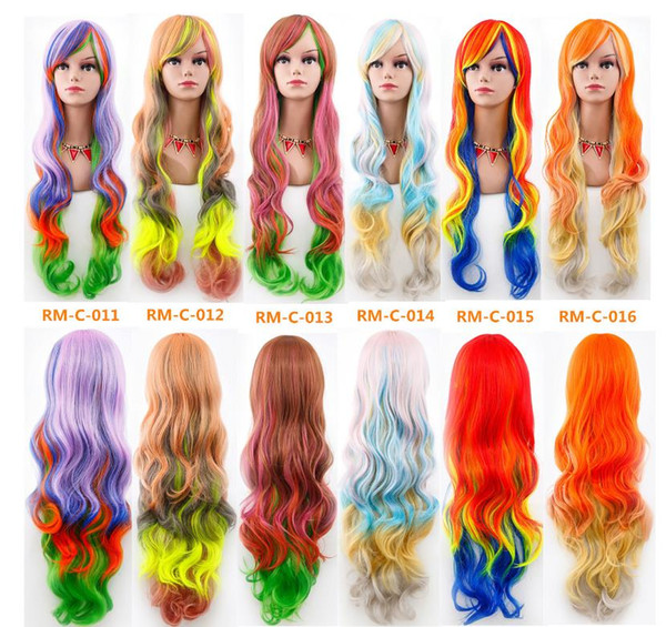 Ombre Wigs Fashion lolita Sexy Womens Long Wavy Curly Full Wig Party Cosplay Fancy Dress Costume Wigs 12 Colors FZP39