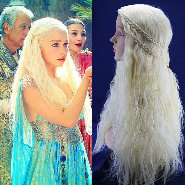 New Arrivial Movie Game of Thrones A Son of Ice and Fire Daenerys Targaryen Long Wavy Synthetic Braid Cosplay Wig