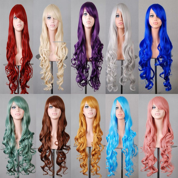 Long wavy women synthetic hair wig,brown rainbow color japanese kanekalon fibre anime cosplay wig peruca