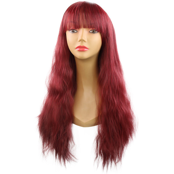 popular wave hair wigs Small roll adult curly long hairpiece COS daily Neat bang hair vendors red light brown