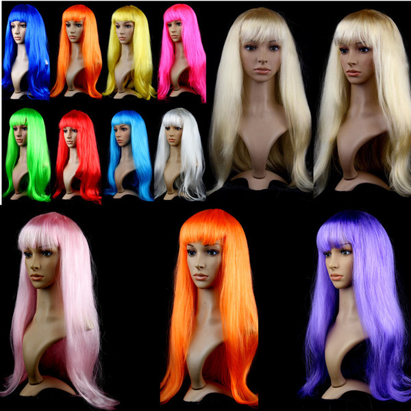 Women Anime Cosplay Wigs 15 colors Long Straight Synthetic Hair Wigs Stage Cosplay Colored Halloween Costume Cosplay Wig Party Wig Wholesale