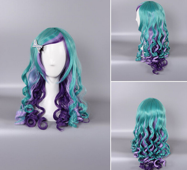 Mixed colors blue, green and purple wig long curly hair wig Anime Cosplay wig wig wholesale trade