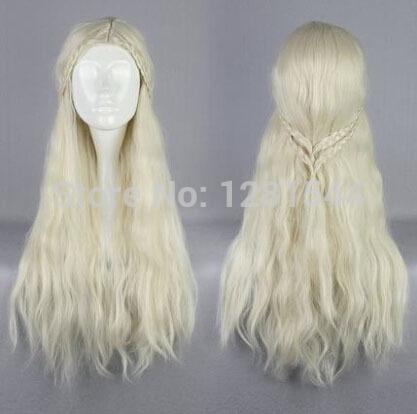 Free shipping Game Of Throne wig Daenerys Targaryen Long Wavy Blonde Wig with braid Cosplay wig