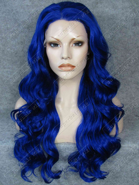 S07 Body Wavy #3500 Long Synthetic Hair Lace Front Fashion Ladies Cosplay Party Wig Fashion Lace Wet Wavy Wig Blue