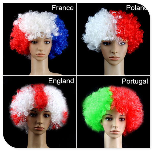 World Cup Hair Wigs Football Fans PET Wig National Flag Color Cap World Cup Cheerleading Party Carnival Day Wigs 