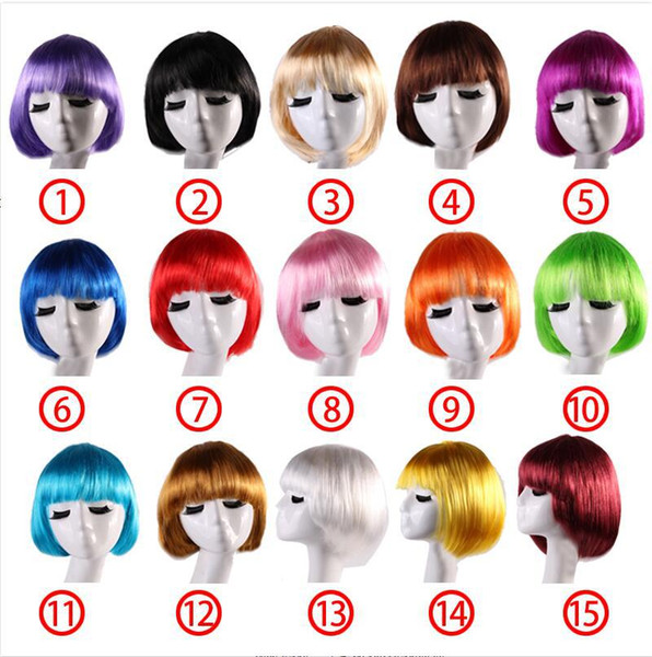 Short Bob Wig Synthetic Colorful Wigs for Women With Bangs Bob Hairs Party Cosplay Anime Halloween Straight Bob wigs